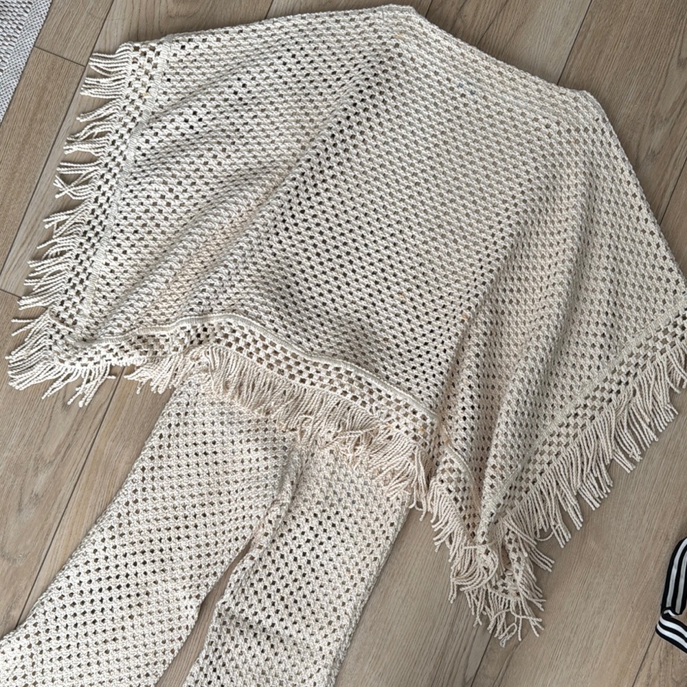 Cream Crochet Poncho and Pants Set